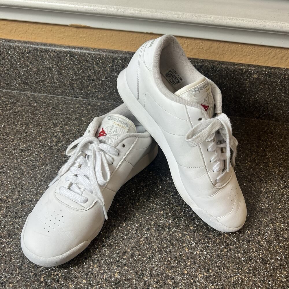 Reebok Classics Lace Up Sneaker Princess White Leather Women Size 7 Low Top Shoe - Picture 2 of 10